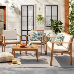 4 Piece Outdoor Acacia Wood Patio Sofa Set