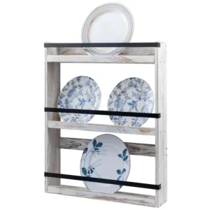 3 Tier Farmhouse Whitewashed Wood Plate Storage Rack