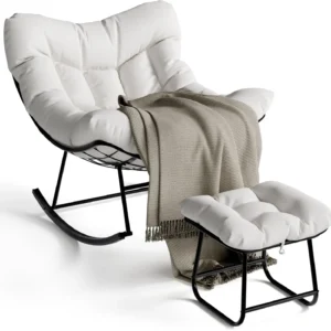 Outdoor Oversized Papasan Rocking Chair with Footrest