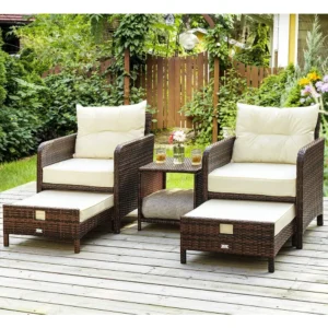 5 Piece Rattan Balcony Furniture with Ottomans